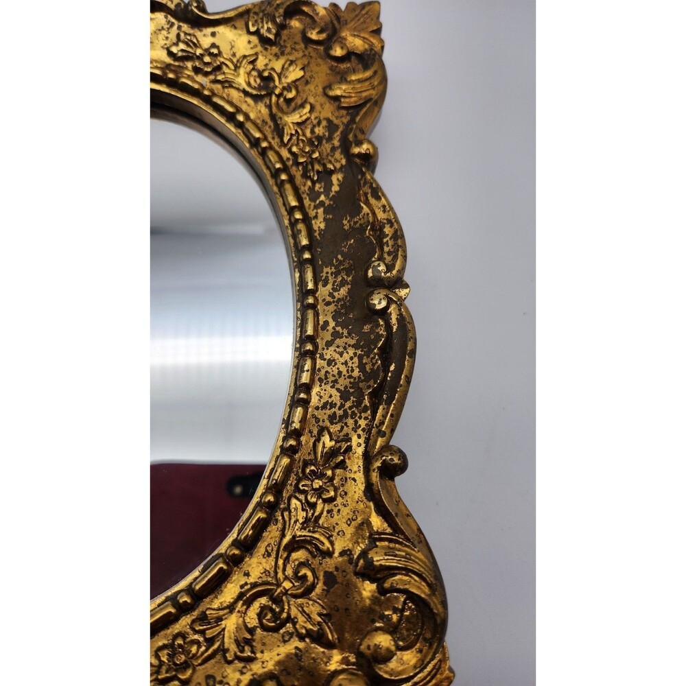 Vintage Set Italian Resin Frame Gilded Wall Mirrors Floral Motif 9"x 7" READ - Picture 6 of 12